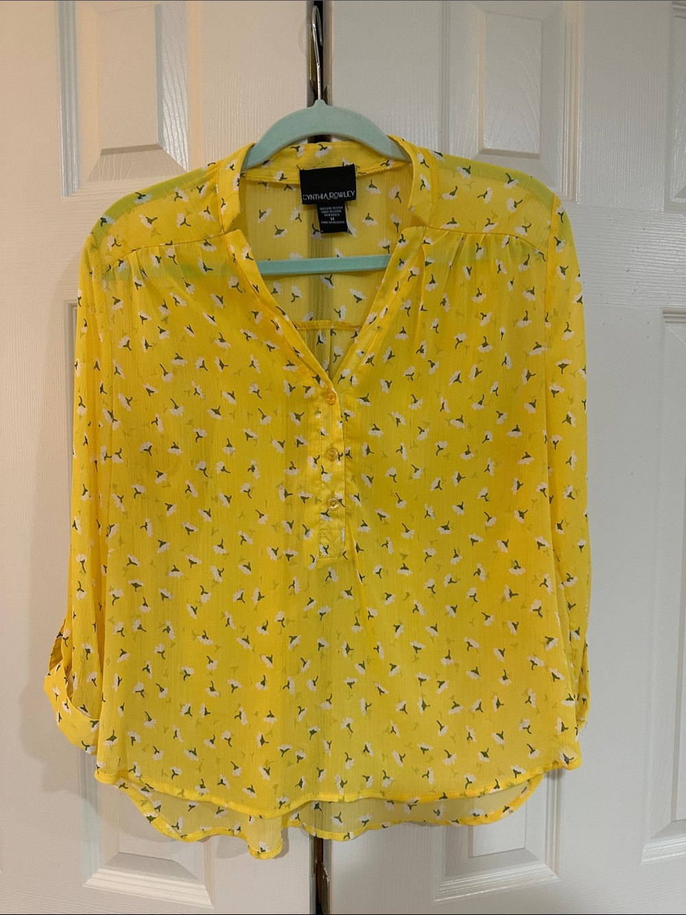 Cynthia Rowley Sunny Yellow Floral Print V-Neck Blouse